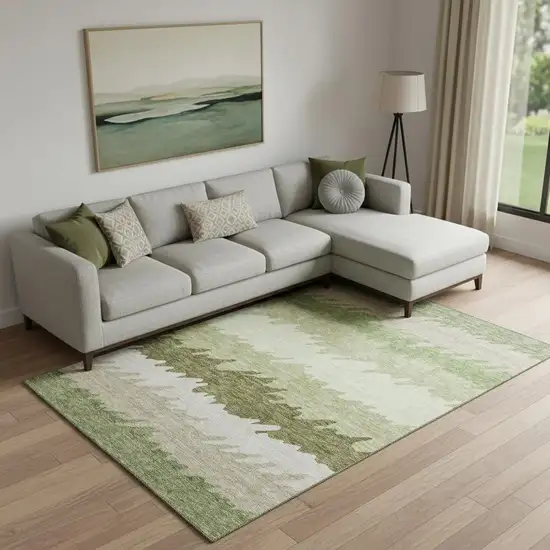 Green And Beige Striped Washable Area Rug With UV Protection Photo 1