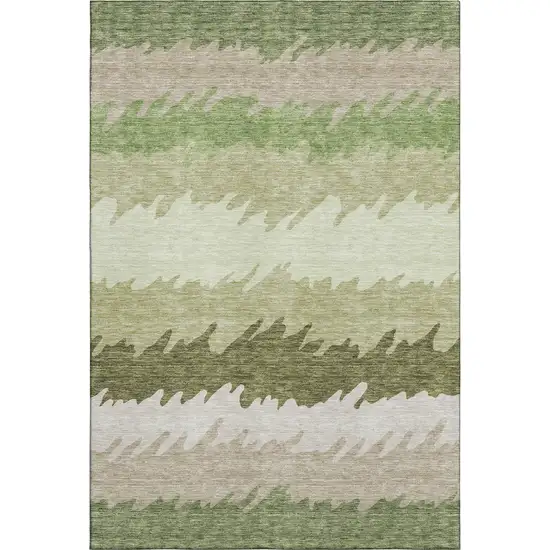 Green And Beige Striped Washable Area Rug With UV Protection Photo 1