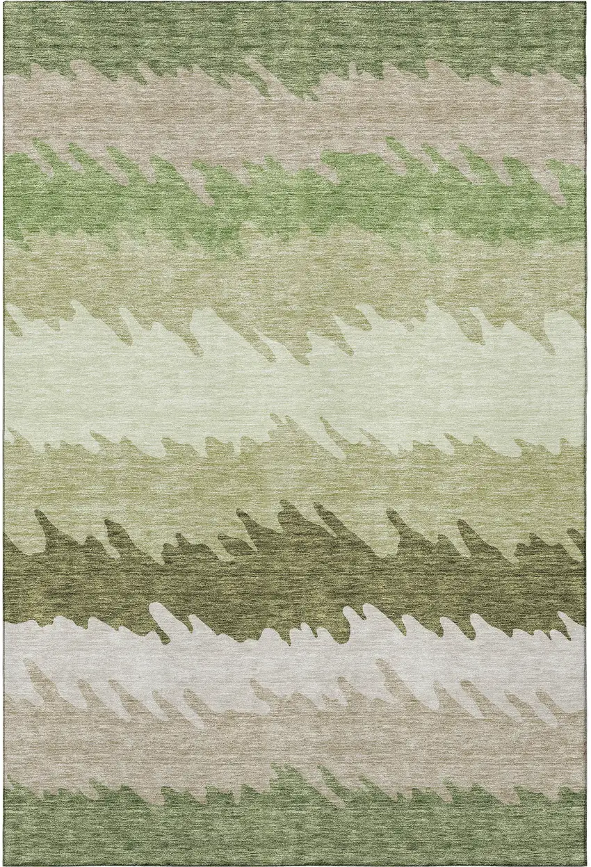 Green And Beige Striped Washable Area Rug With UV Protection Photo 4