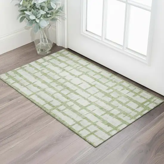 Green And Beige Striped Washable Area Rug With UV Protection Photo 2