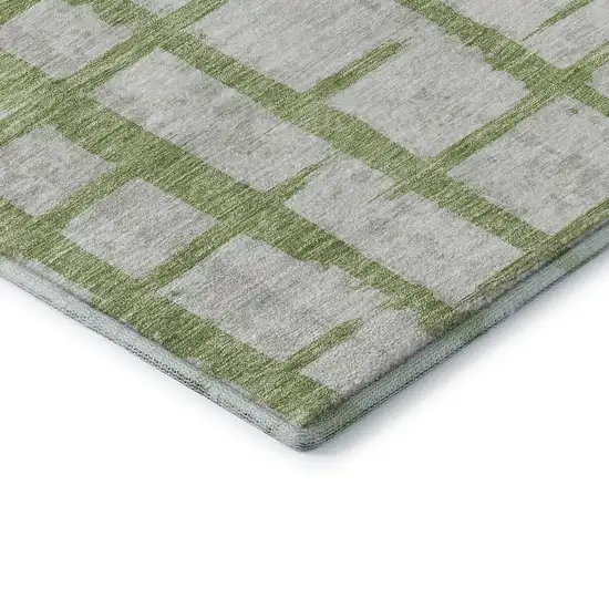 Green And Beige Striped Washable Area Rug With UV Protection Photo 8