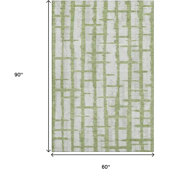 Green And Beige Striped Washable Area Rug With UV Protection Photo 9