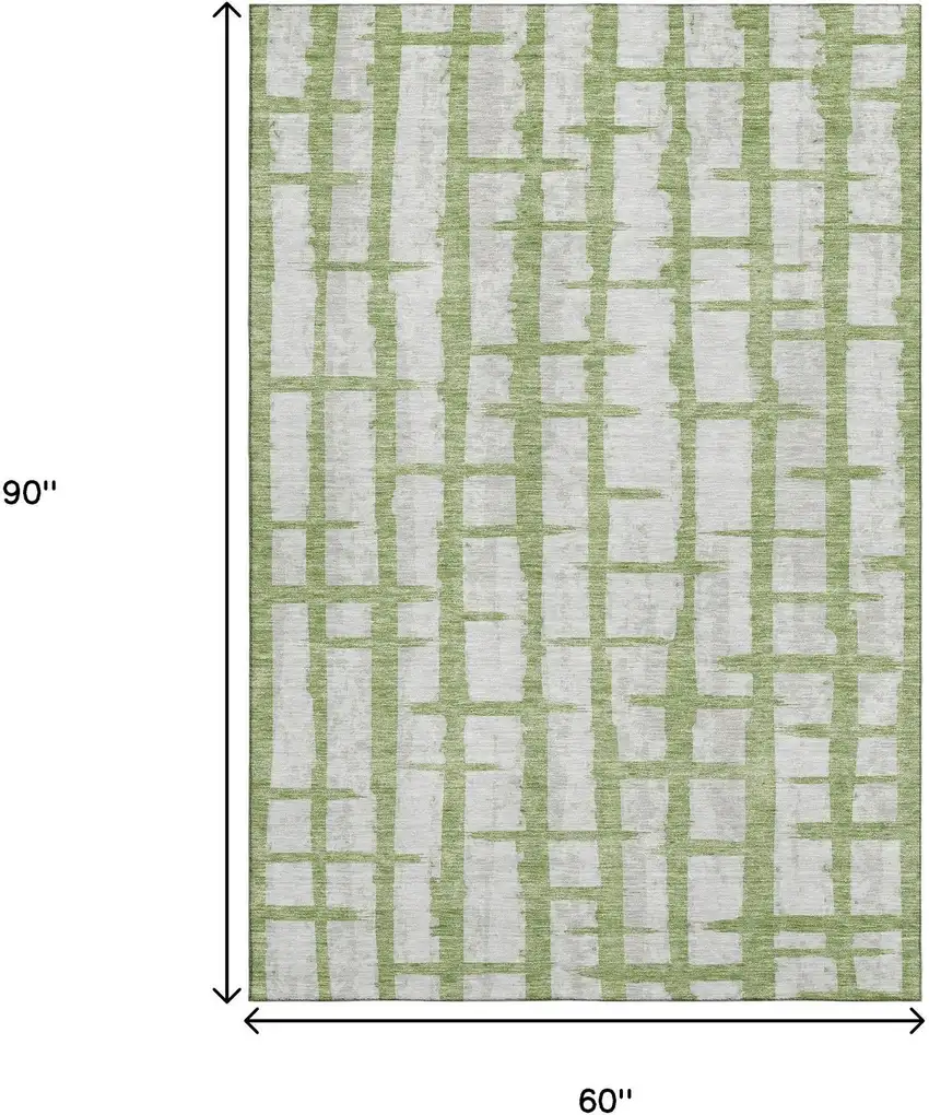 Green And Beige Striped Washable Area Rug With UV Protection Photo 9