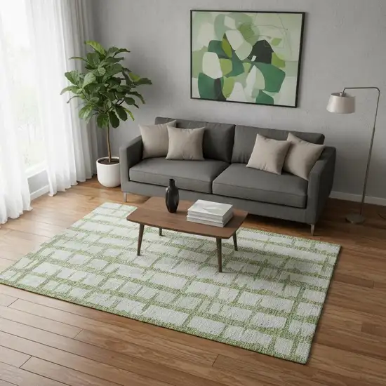 Green And Beige Striped Washable Area Rug With UV Protection Photo 2