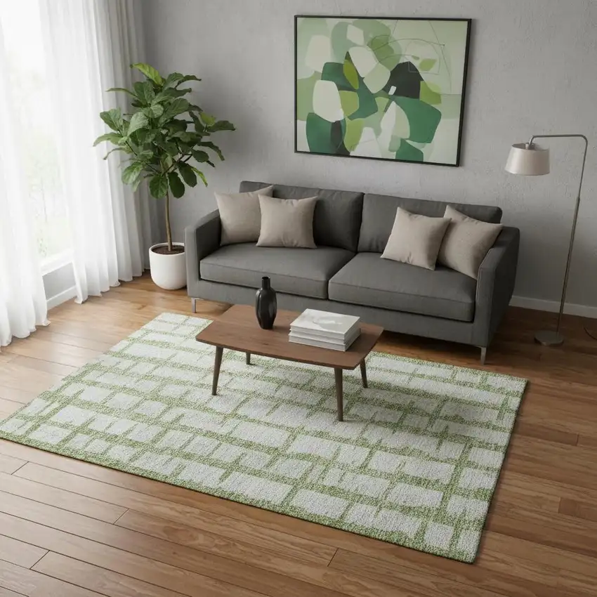 Green And Beige Striped Washable Area Rug With UV Protection Photo 2