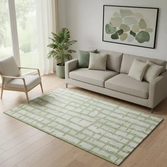 Green And Beige Striped Washable Area Rug With UV Protection Photo 1