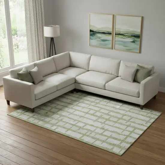 Green And Beige Striped Washable Area Rug With UV Protection Photo 1