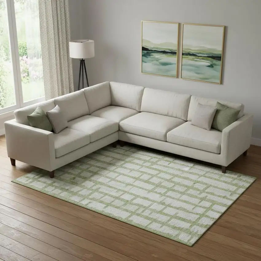 Green And Beige Striped Washable Area Rug With UV Protection Photo 1