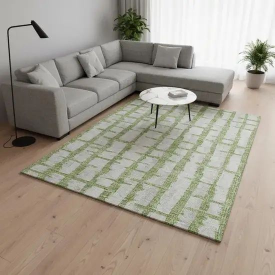 Green And Beige Striped Washable Area Rug With UV Protection Photo 2