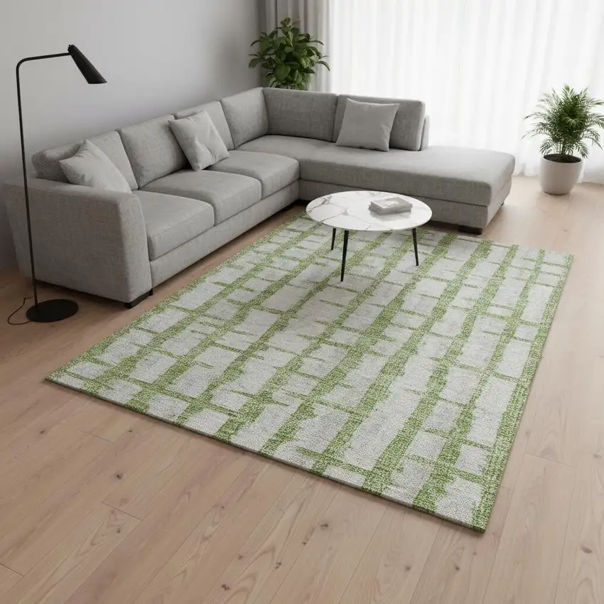 Green And Beige Striped Washable Area Rug With UV Protection Photo 2