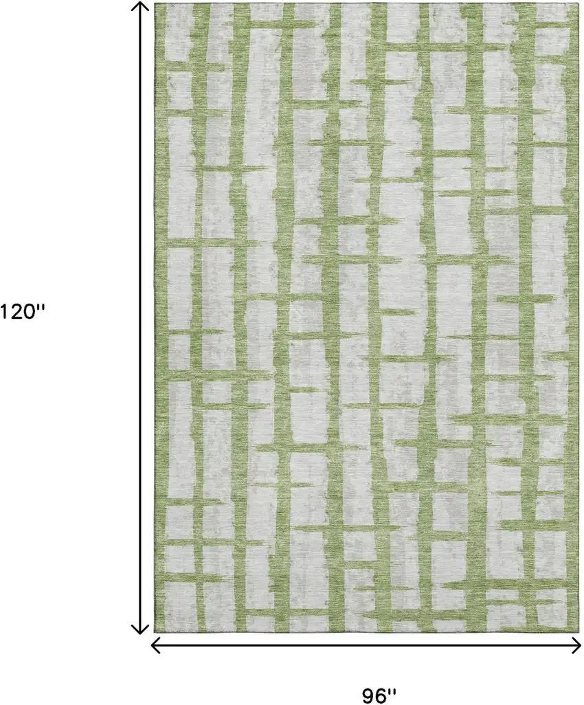 Green And Beige Striped Washable Area Rug With UV Protection Photo 9