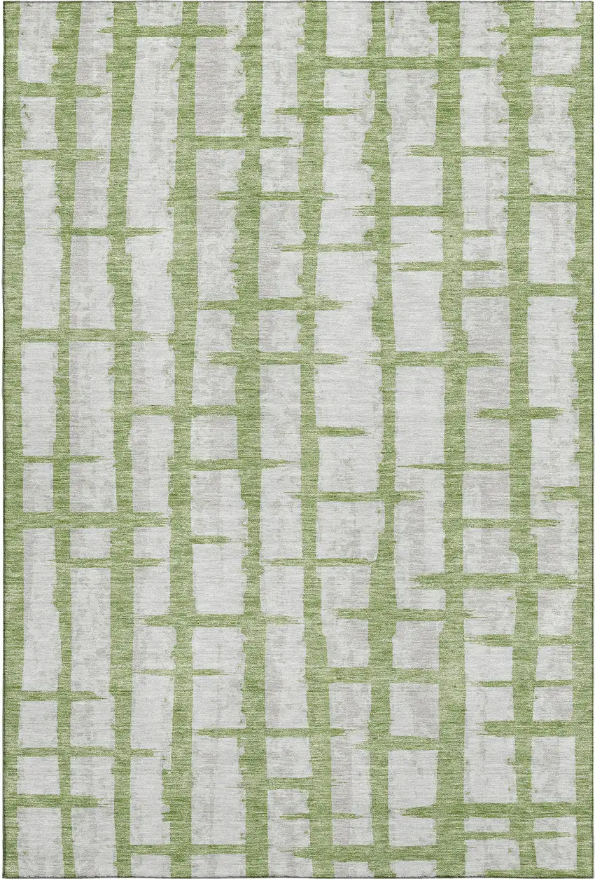 Green And Beige Striped Washable Area Rug With UV Protection Photo 1