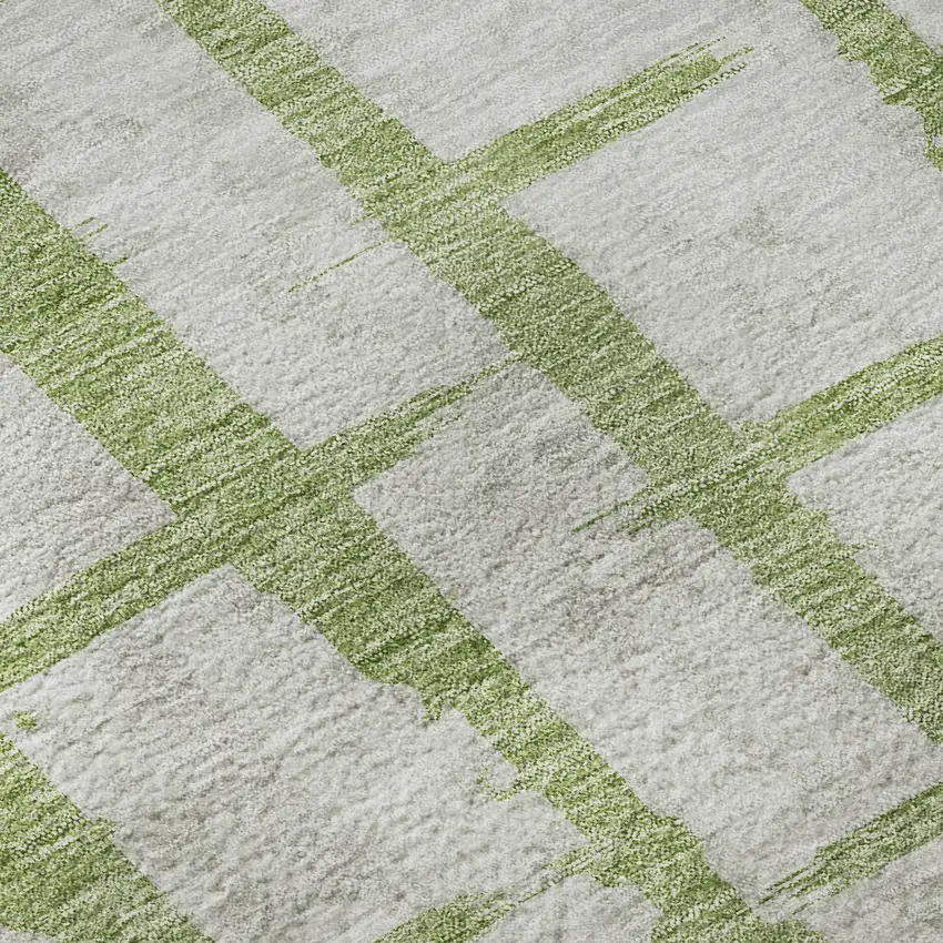 Green And Beige Striped Washable Area Rug With UV Protection Photo 8
