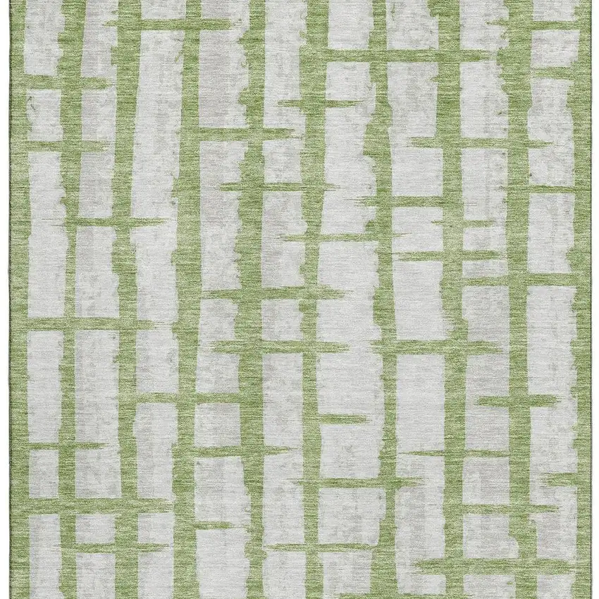 Green And Beige Striped Washable Area Rug With UV Protection Photo 3