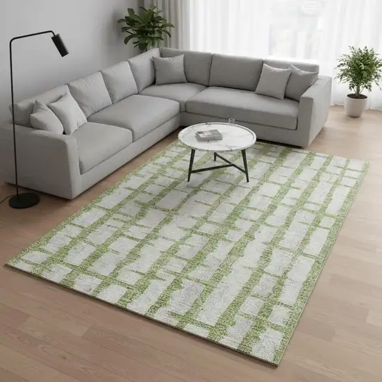Green And Beige Striped Washable Area Rug With UV Protection Photo 2