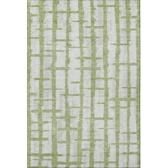 Green And Beige Striped Washable Area Rug With UV Protection Photo 4