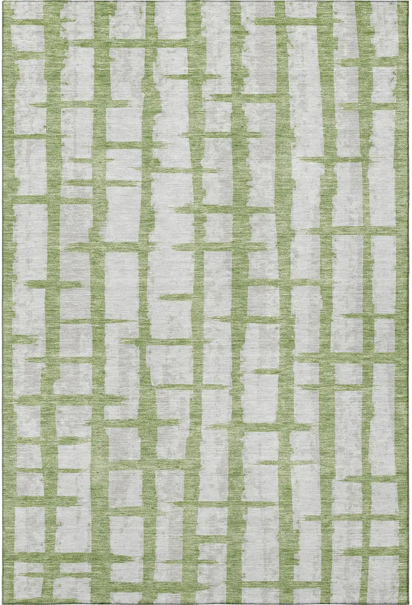 Green And Beige Striped Washable Area Rug With UV Protection Photo 4