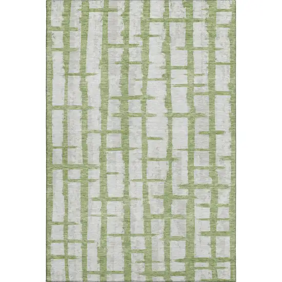 Green And Beige Striped Washable Area Rug With UV Protection Photo 1