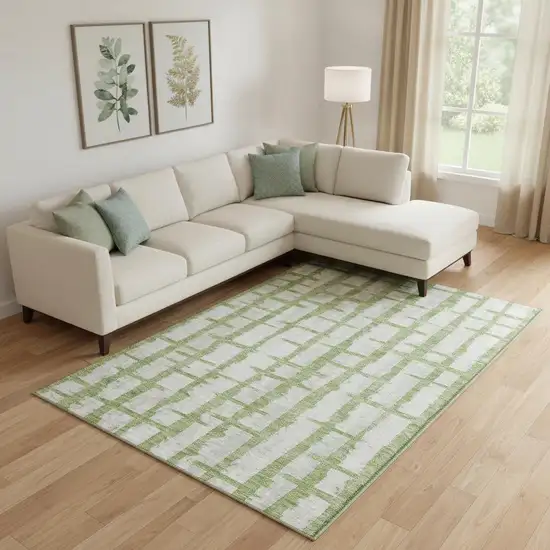 Green And Beige Striped Washable Area Rug With UV Protection Photo 1