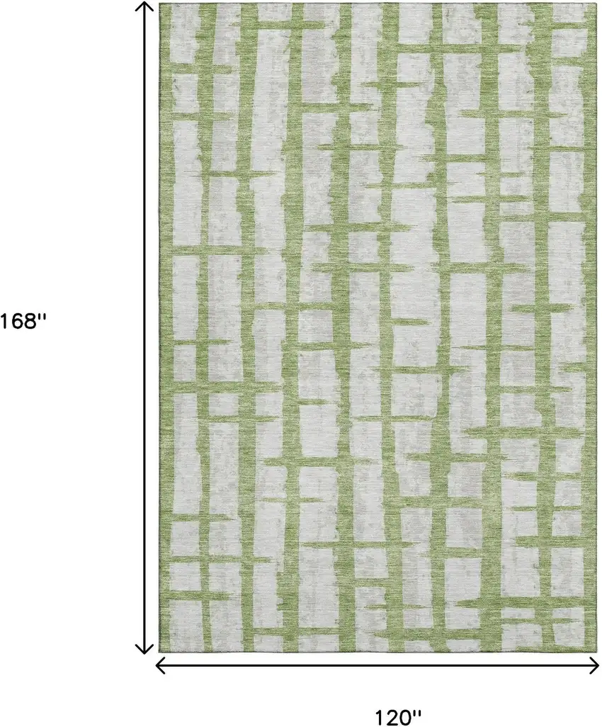 Green And Beige Striped Washable Area Rug With UV Protection Photo 9