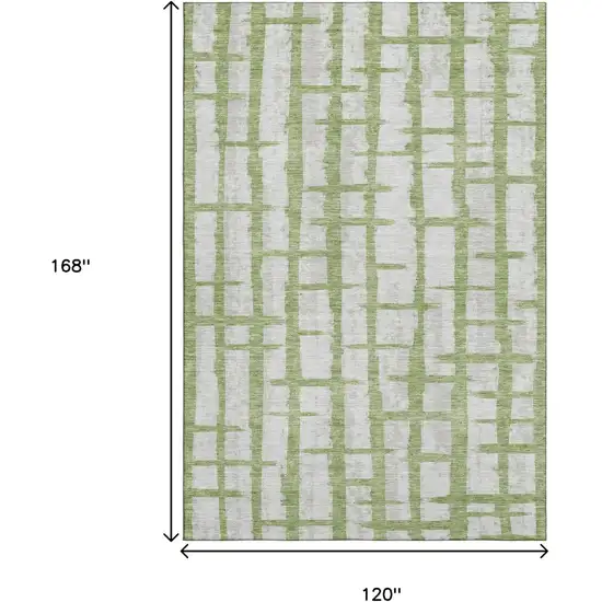 Green And Beige Striped Washable Area Rug With UV Protection Photo 9
