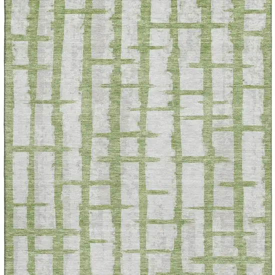 Green And Beige Striped Washable Area Rug With UV Protection Photo 4
