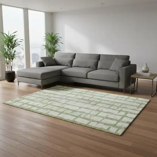 Green And Beige Striped Washable Area Rug With UV Protection Photo 2