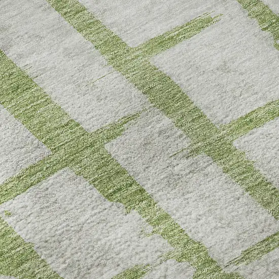 Green And Beige Striped Washable Area Rug With UV Protection Photo 8