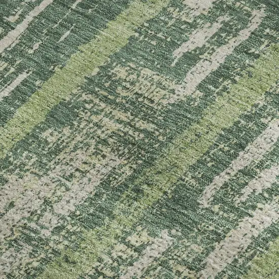 Green And Beige Striped Washable Area Rug With UV Protection Photo 3