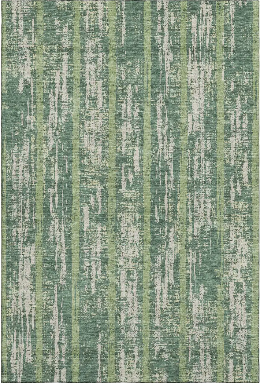 Green And Beige Striped Washable Area Rug With UV Protection Photo 6