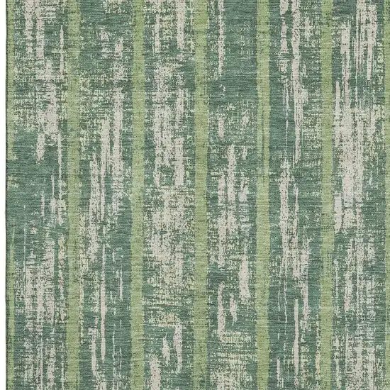 Green And Beige Striped Washable Area Rug With UV Protection Photo 5