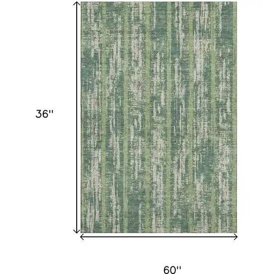 Green And Beige Striped Washable Area Rug With UV Protection Photo 3