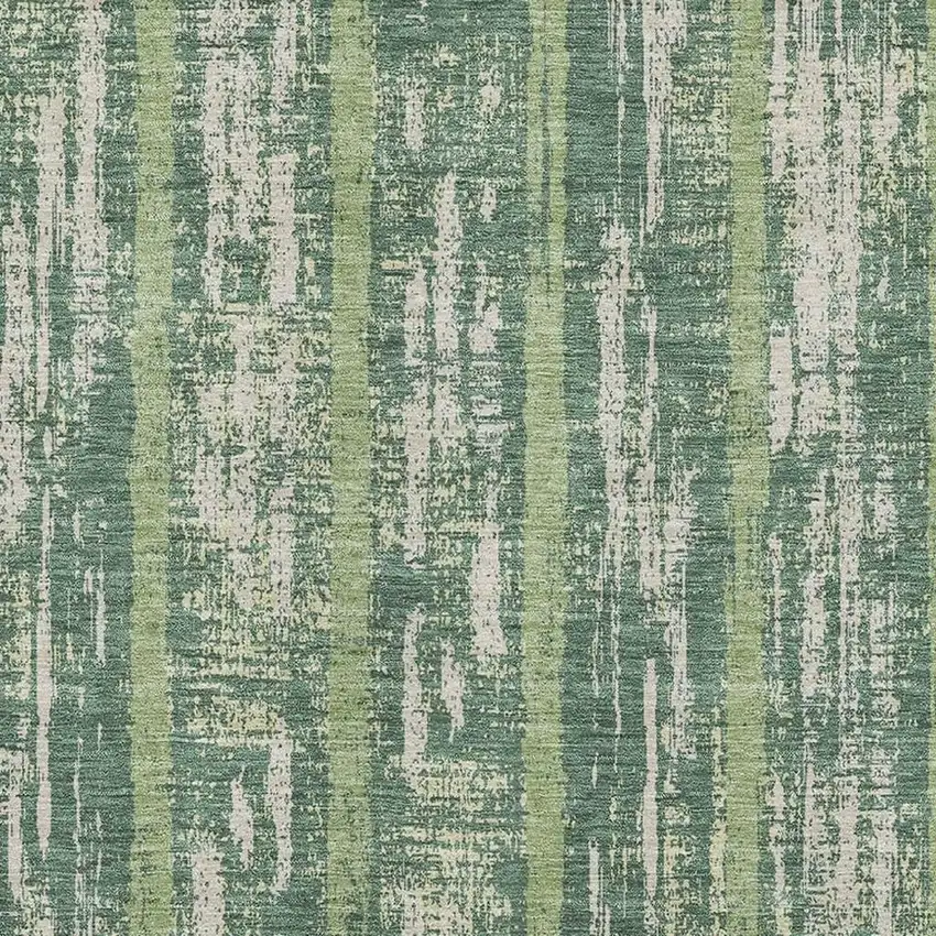 Green And Beige Striped Washable Area Rug With UV Protection Photo 4
