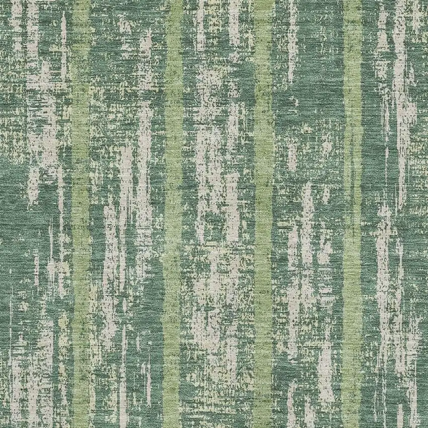 Green And Beige Striped Washable Area Rug With UV Protection Photo 3