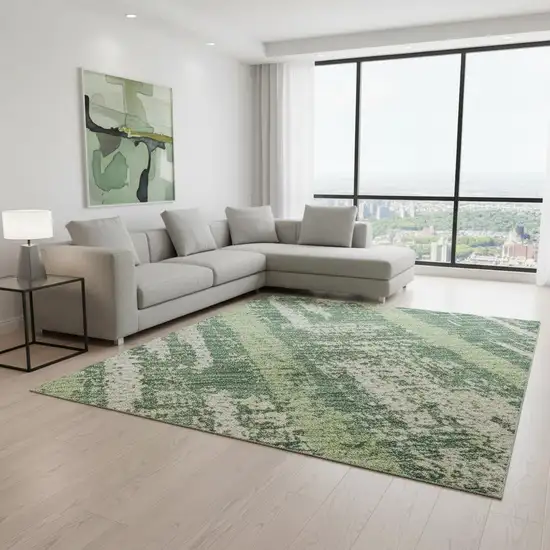 Green And Beige Striped Washable Area Rug With UV Protection Photo 2