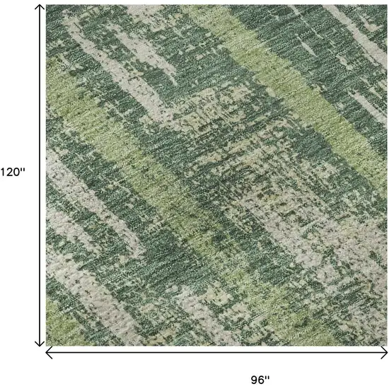 Green And Beige Striped Washable Area Rug With UV Protection Photo 9