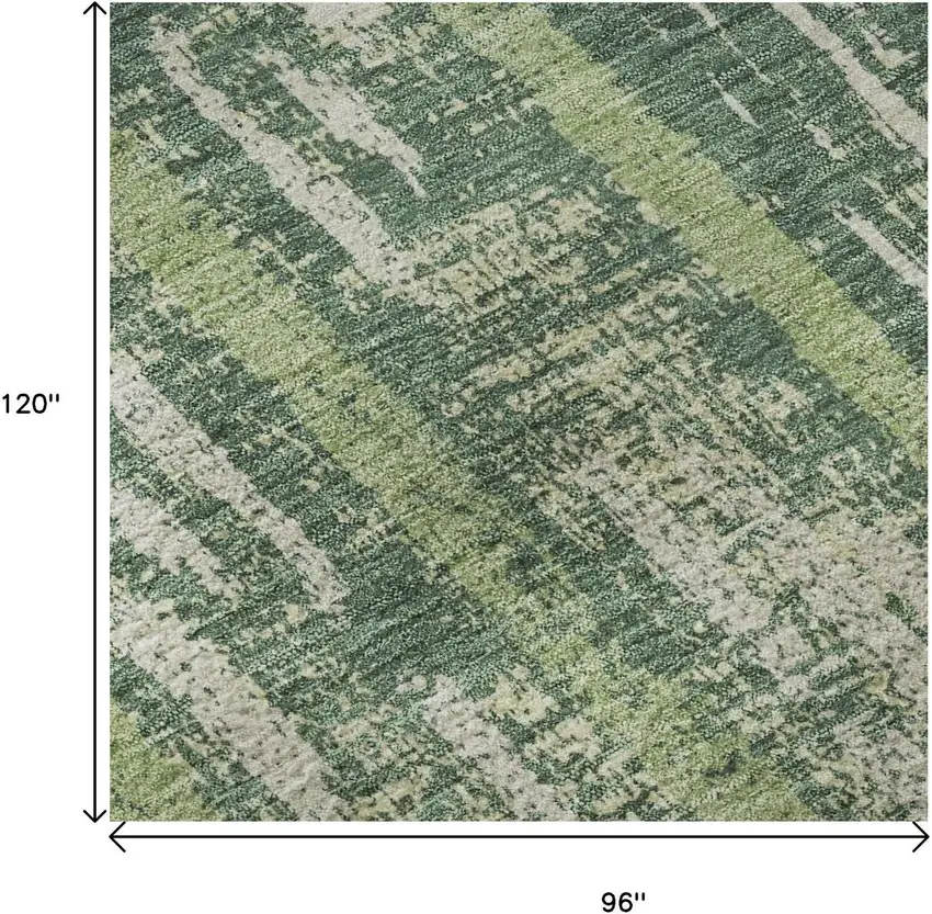 Green And Beige Striped Washable Area Rug With UV Protection Photo 9