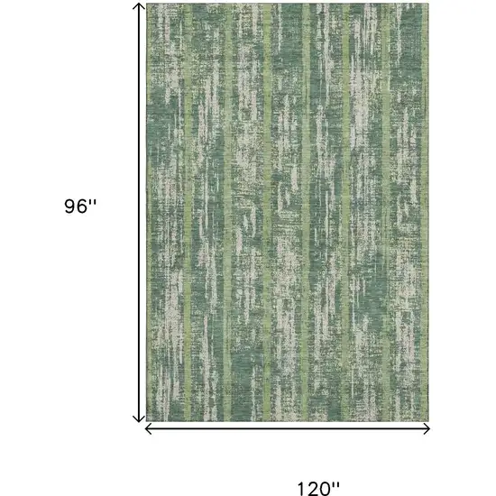 Green And Beige Striped Washable Area Rug With UV Protection Photo 9