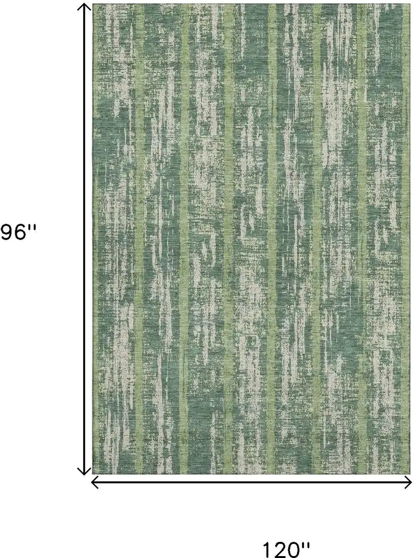 Green And Beige Striped Washable Area Rug With UV Protection Photo 9