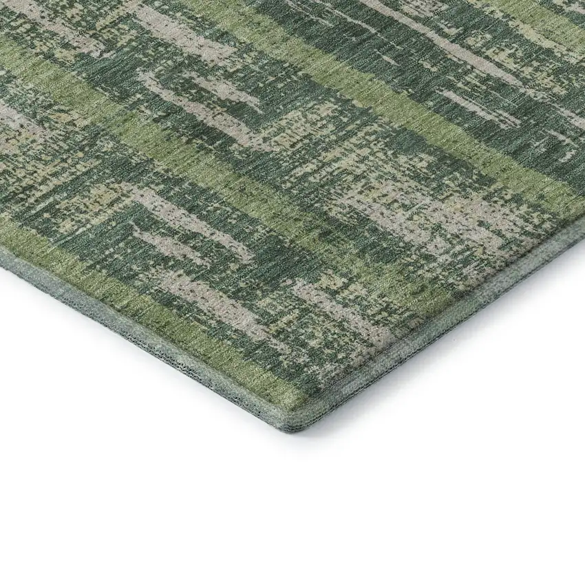 Green And Beige Striped Washable Area Rug With UV Protection Photo 7