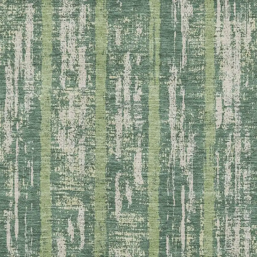 Green And Beige Striped Washable Area Rug With UV Protection Photo 3