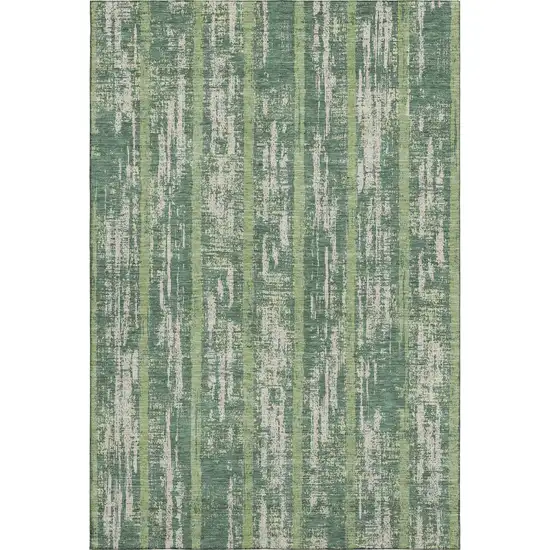 Green And Beige Striped Washable Area Rug With UV Protection Photo 5