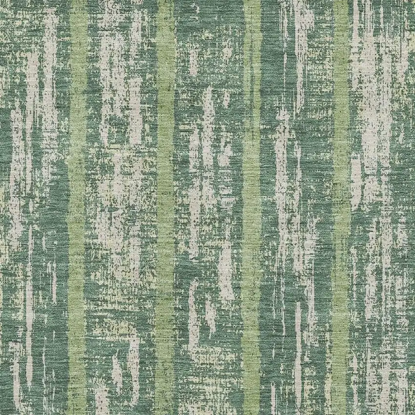 Green And Beige Striped Washable Area Rug With UV Protection Photo 3
