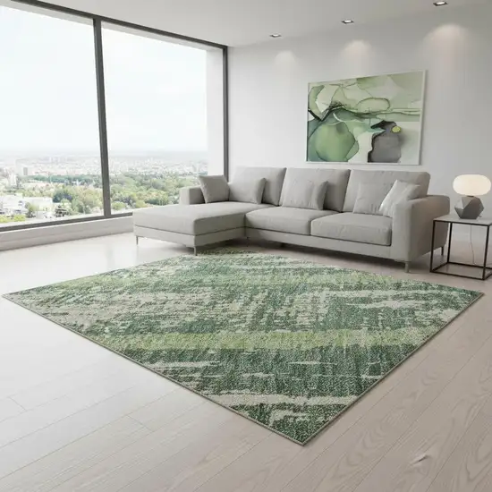 Green And Beige Striped Washable Area Rug With UV Protection Photo 2