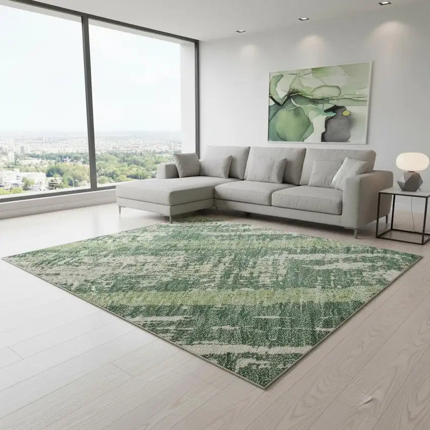 Green And Beige Striped Washable Area Rug With UV Protection Photo 2