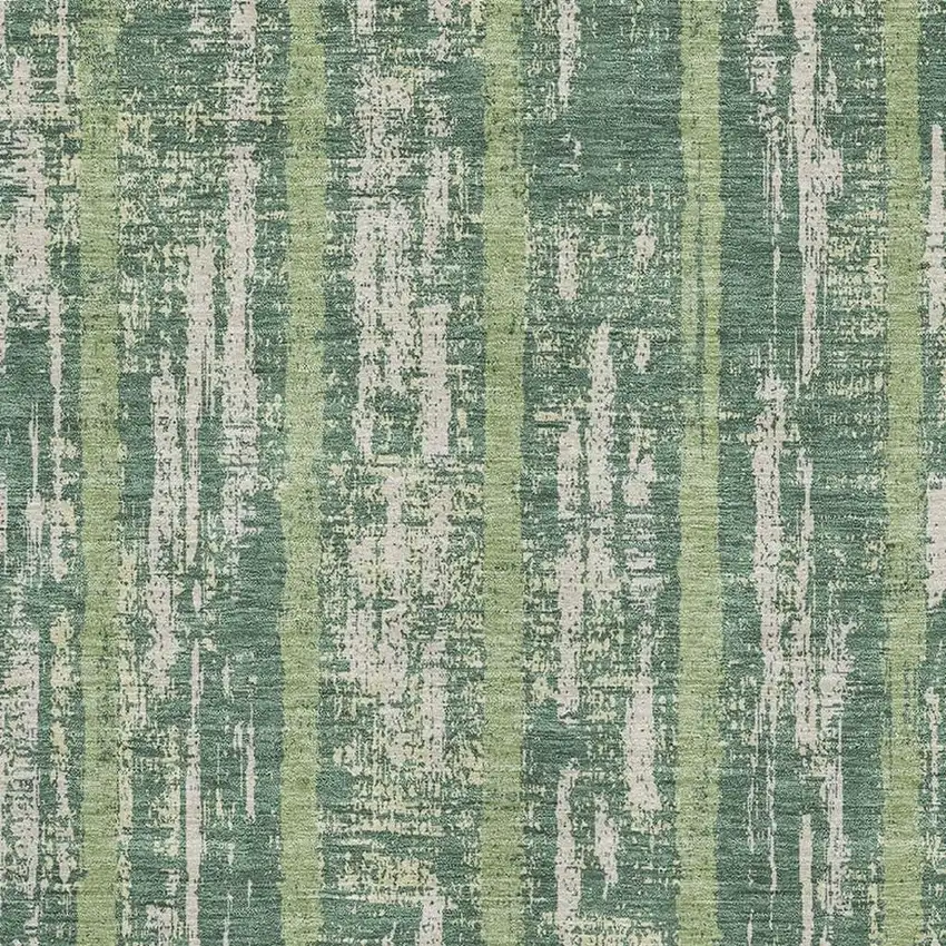 Green And Beige Striped Washable Area Rug With UV Protection Photo 3