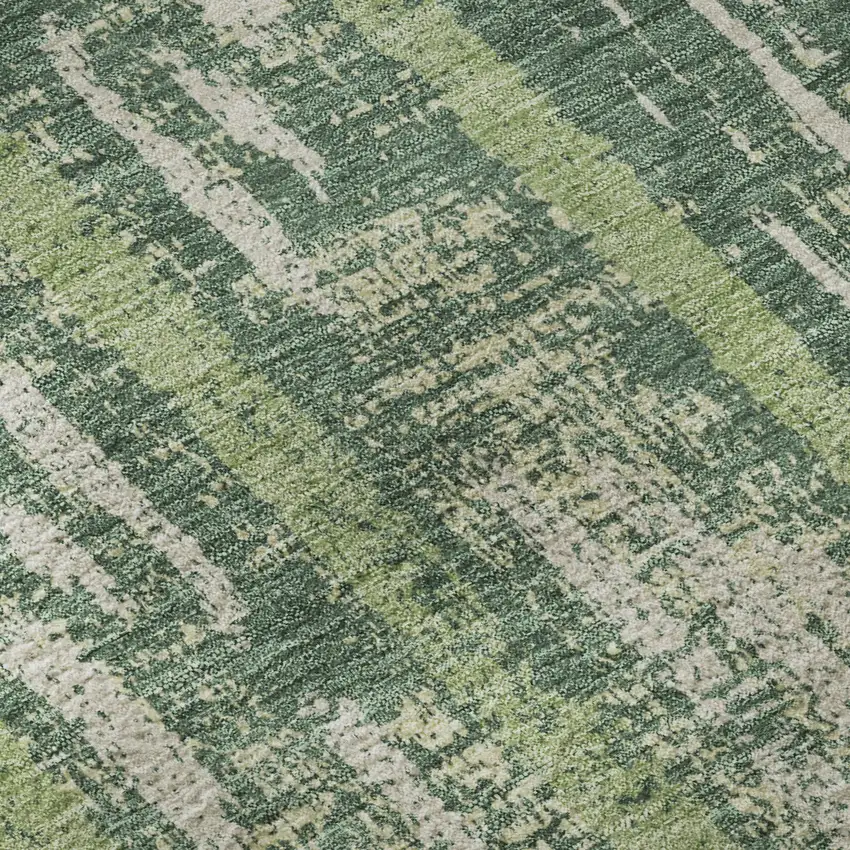 Green And Beige Striped Washable Area Rug With UV Protection Photo 1