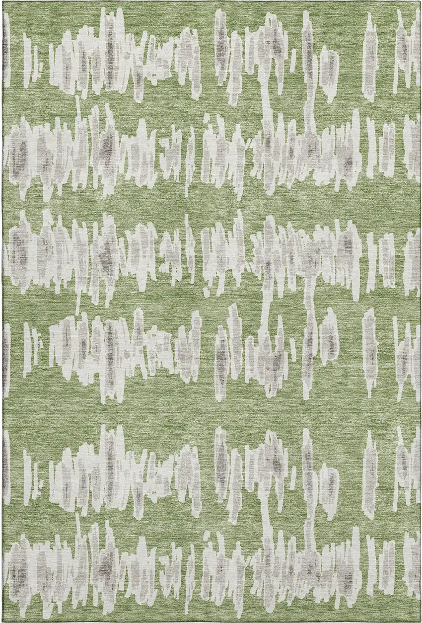 Green And Beige Striped Washable Area Rug With UV Protection Photo 1