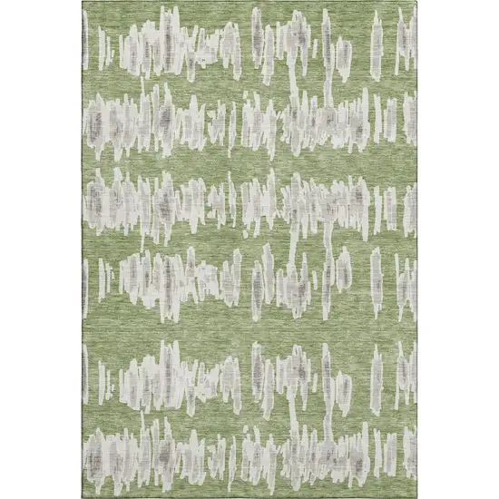 Green And Beige Striped Washable Area Rug With UV Protection Photo 1