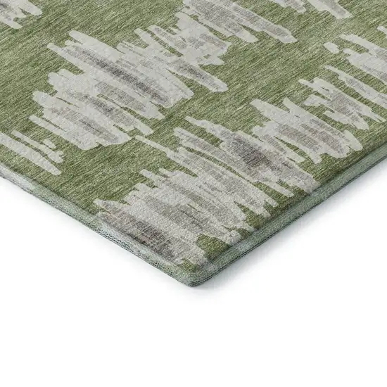 Green And Beige Striped Washable Area Rug With UV Protection Photo 8